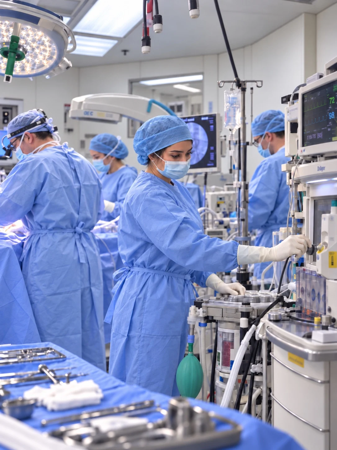 Approved operating room image with clinical team and biomedical equipment