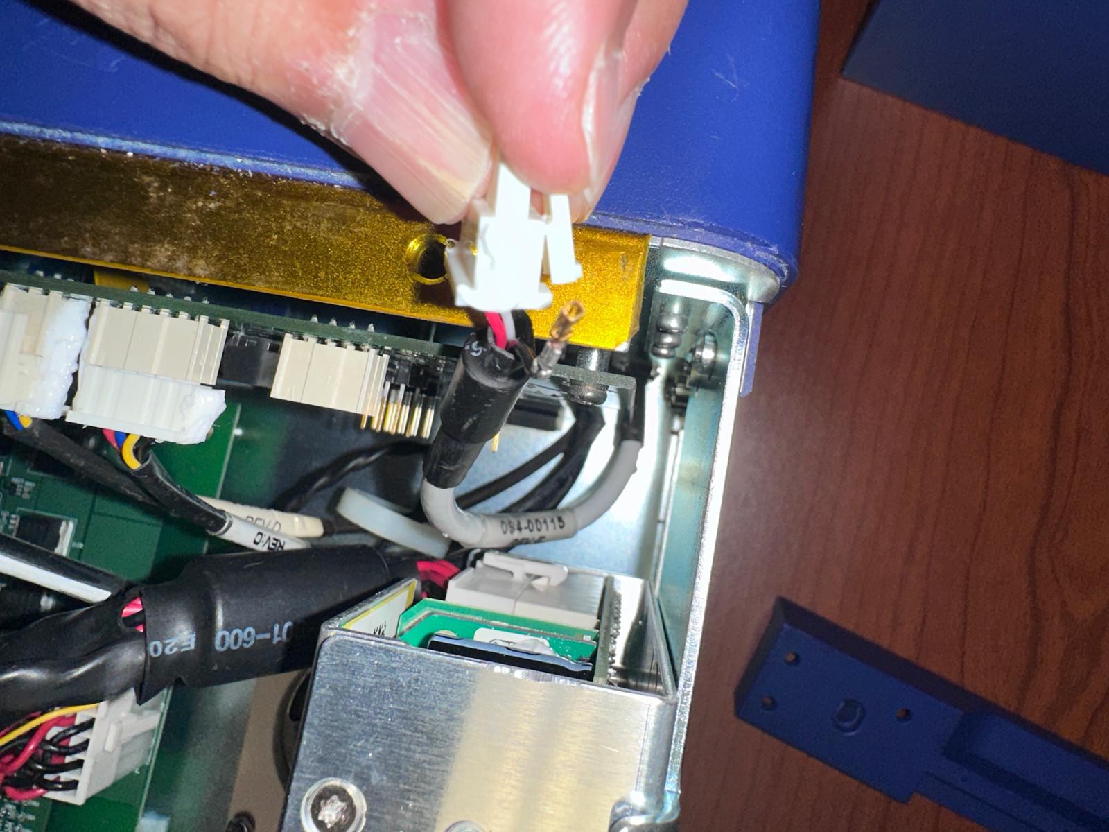 Internal connector and wiring in a MicroAire liposuction system.